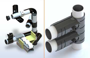 2 Immagini 3D. A destra un giunto doppio, a sinistra assemblaggio di componenti misti.