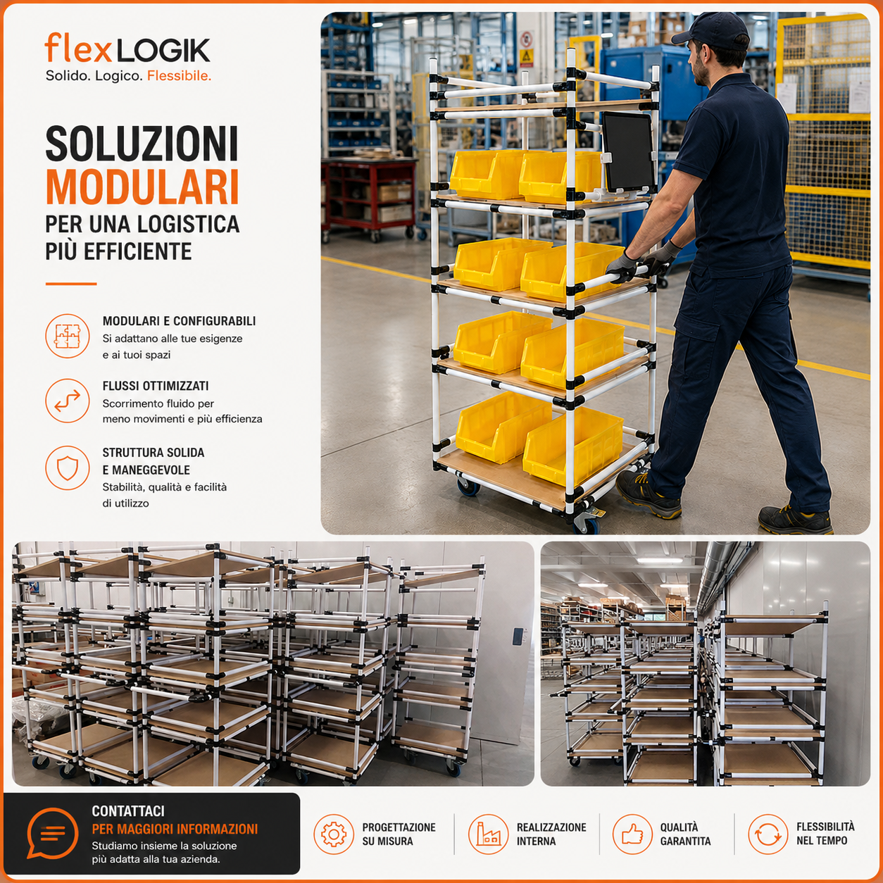 Hai un problema di spazio, movimentazione o organizzazione interna?
Noi lo trasformiamo in una soluzione concreta.

Contattaci e studieremo insieme la configurazione FlexLogik più adatta alla tua azienda.